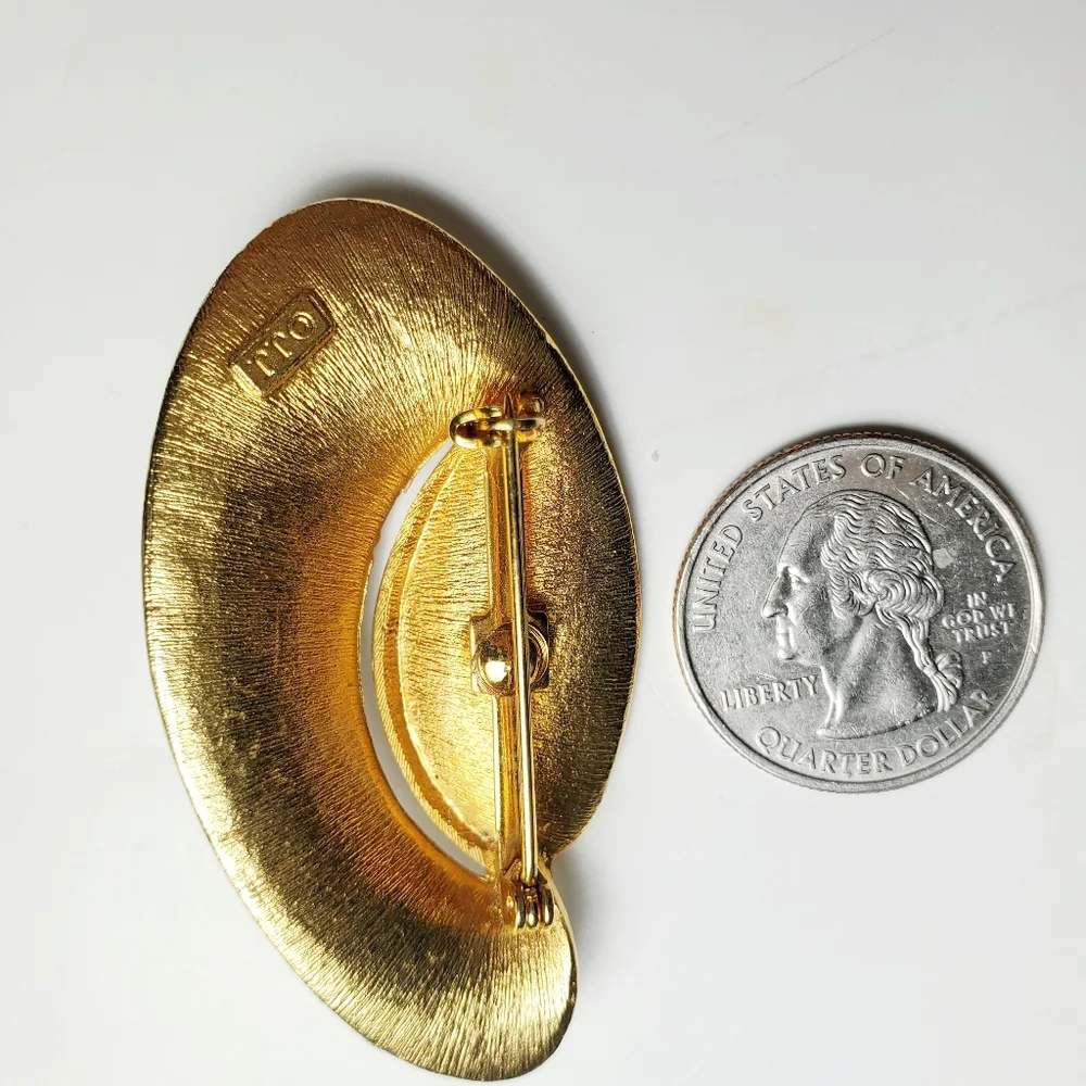 J.J. Signed Pearl White Golden Ladies Brooch